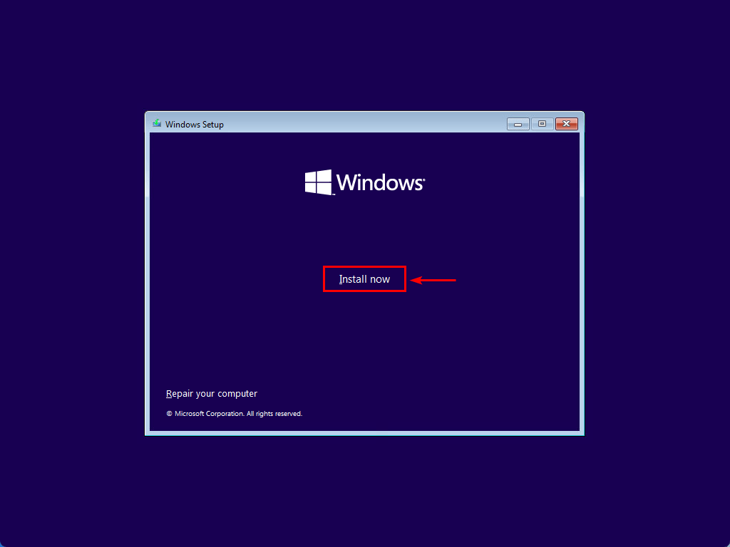 Install Windows 11 on Virtual Machine Install now