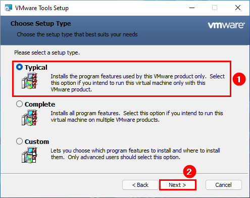 VMware Tools Setup type