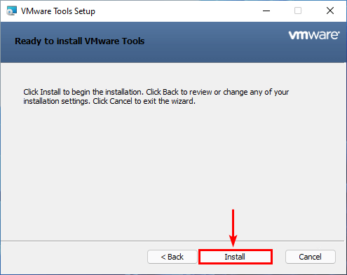 VMware Tools Setup ready to install