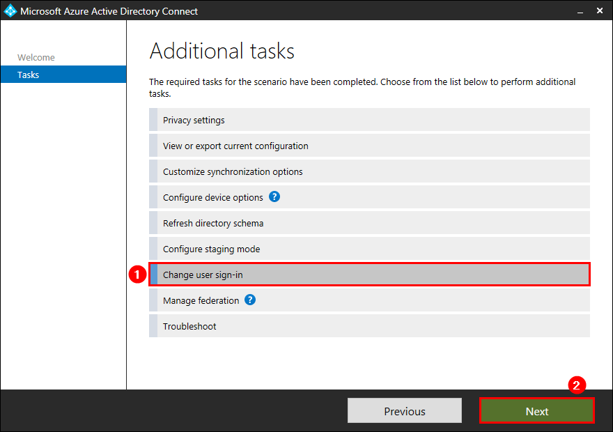 Migrate Azure AD Connect to new server change user sign-in