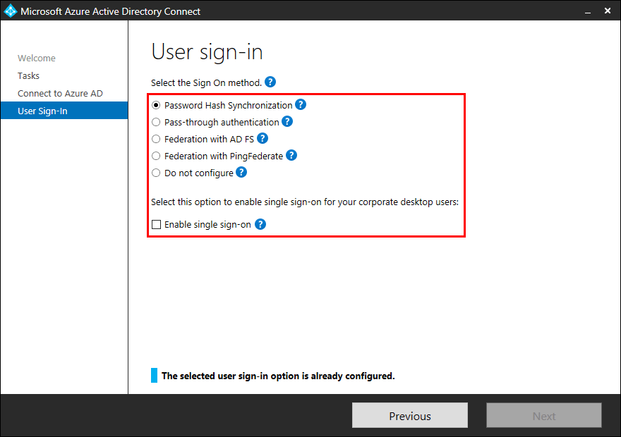 Migrate Azure AD Connect to new server user sign-in settings