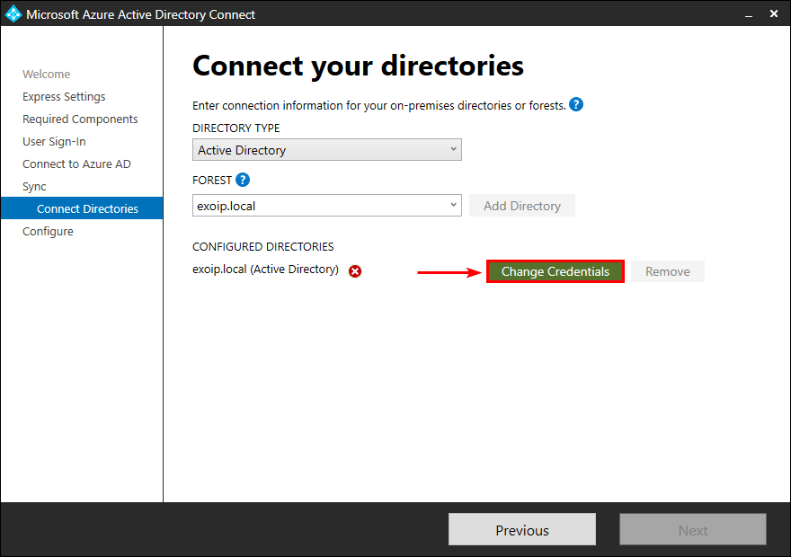 Migrate Azure AD Connect to new server change credentials