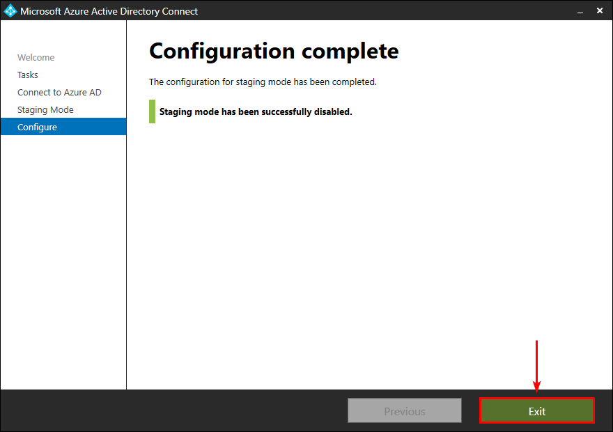 Migrate Azure AD Connect to new server configuration complete