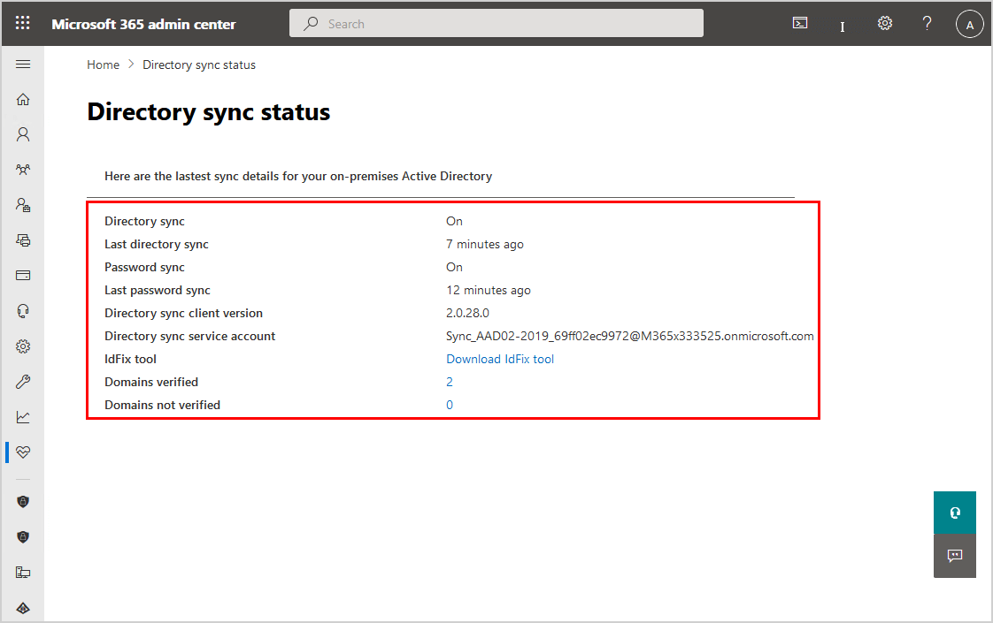 Directory sync status