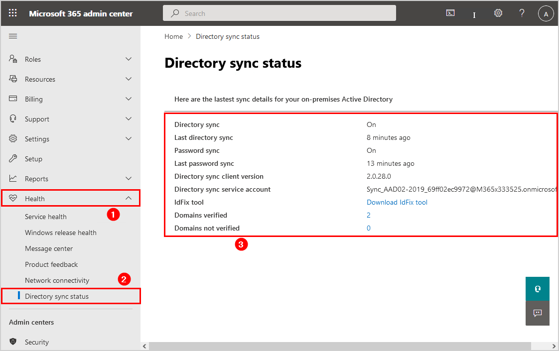 Migrate Azure AD Connect to new server directory sync status
