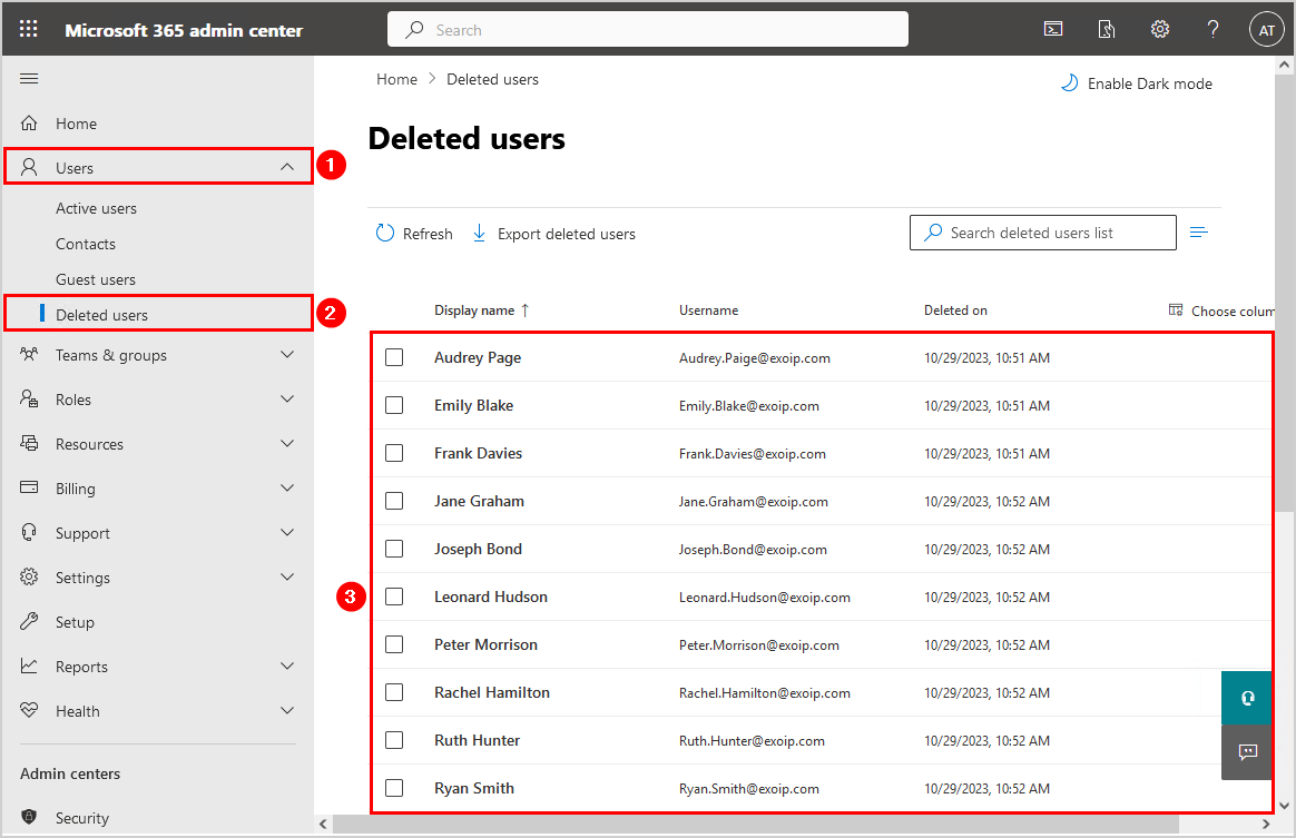 Permanently delete users from Microsoft 365 admin center