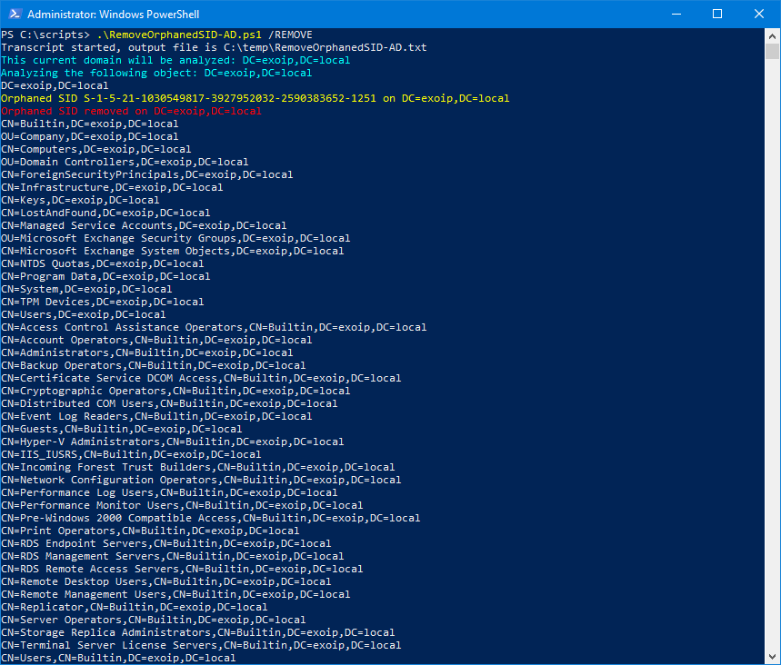 Remove unknown SIDs PowerShell REMOVE output