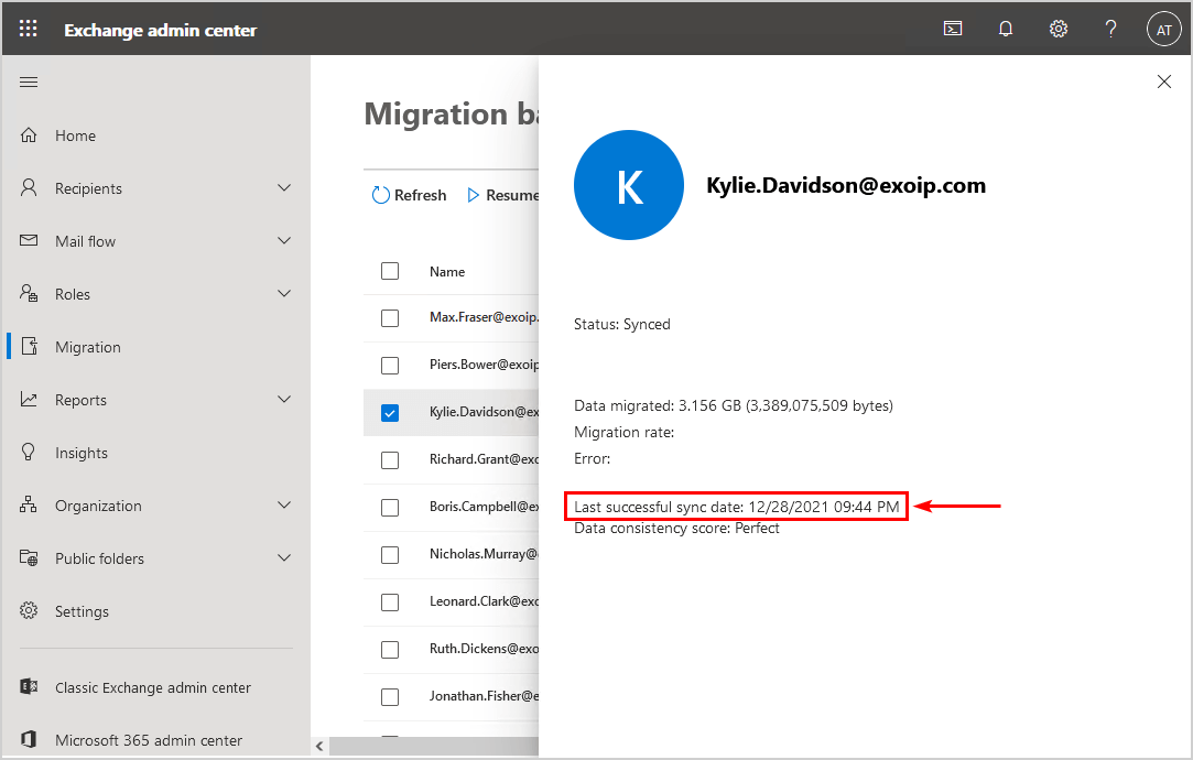 Schedule mailbox batch migration initial sync