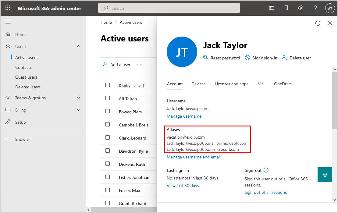 Microsoft 365 admin center aliases