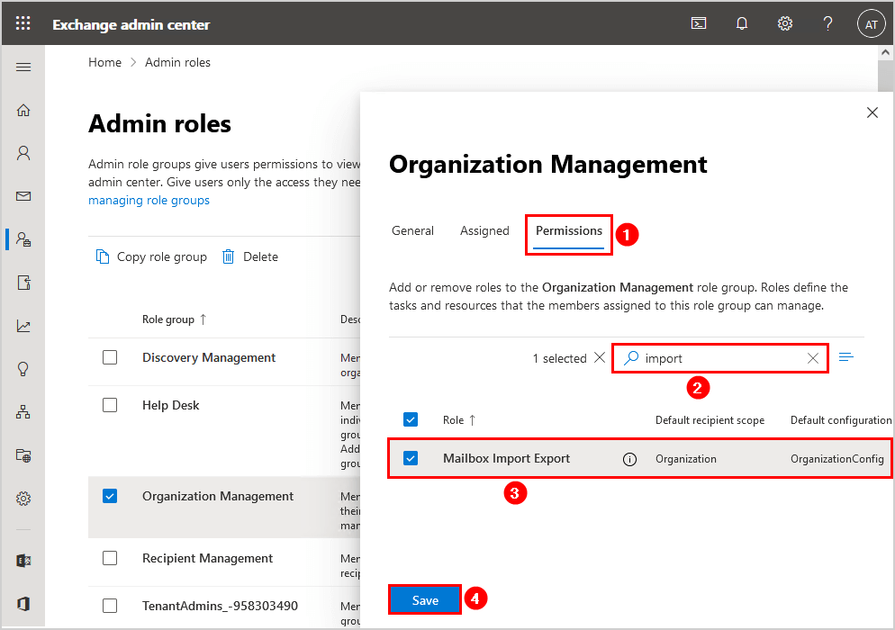 Import PST to Office 365 Mailbox Import Export permissions