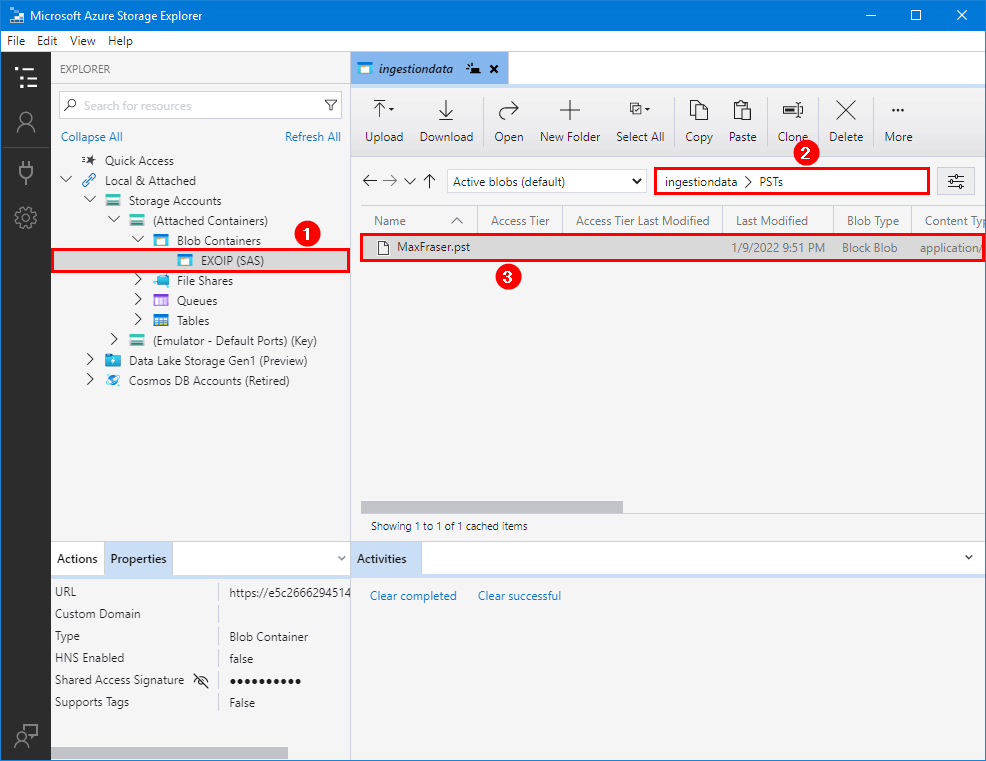 Microsoft Azure Storage Explorer PST file