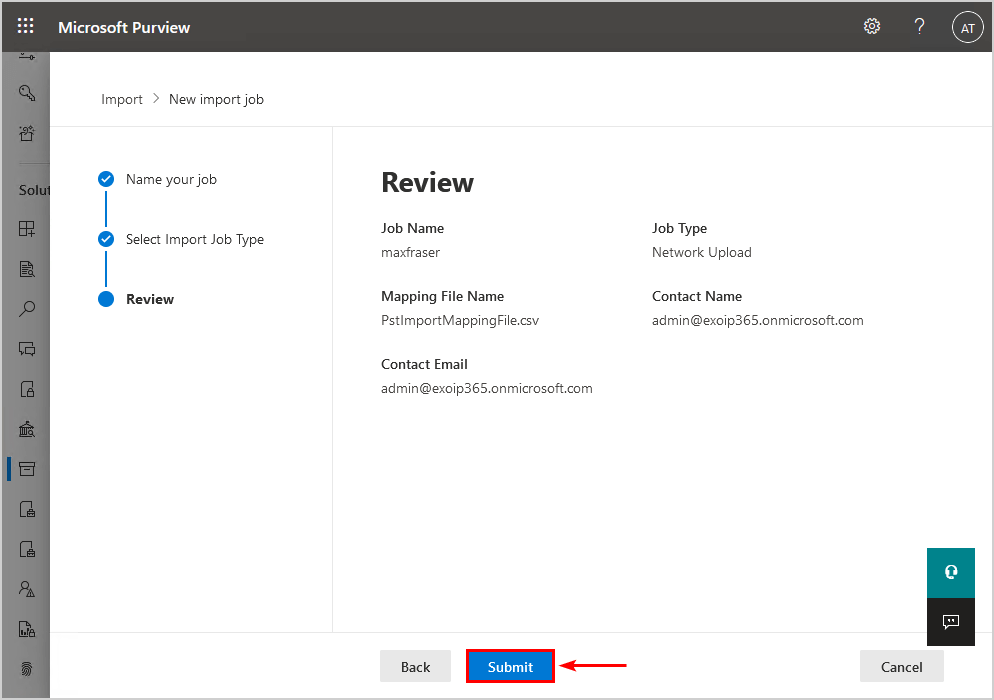 Import PST to Office 365 import job review