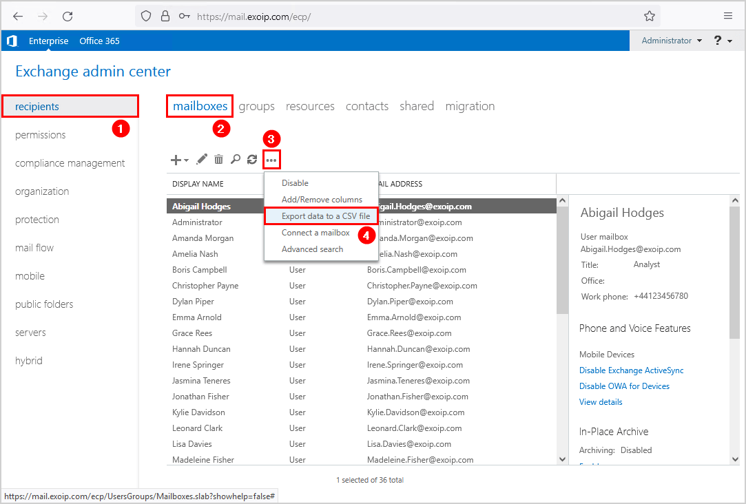 Migrate mailboxes to Office 365 Export data to CSV file