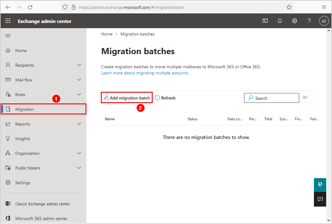 Migrate mailboxes to Office 365 add migration batch