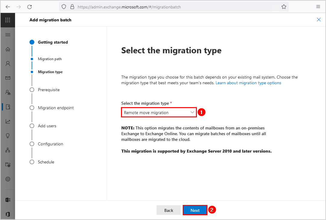 Migrate mailboxes to Office 365 migration type