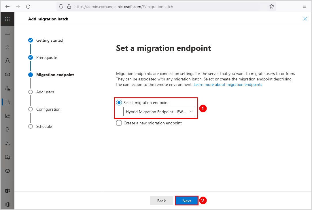 Migrate mailboxes to Office 365 migration endpoint