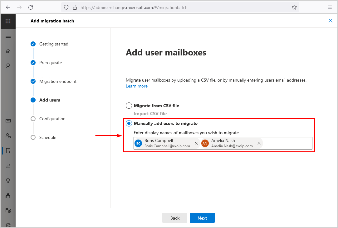 Migrate mailboxes to Office 365 manually add users to migrate