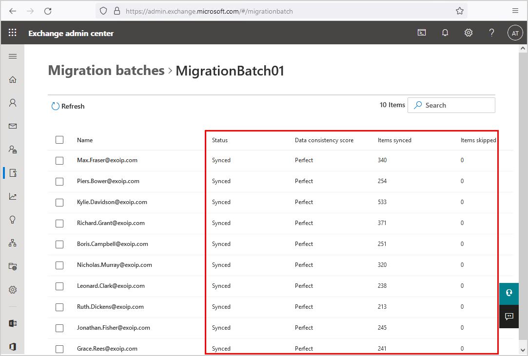 Migrate mailboxes to Office 365 Migration batch status