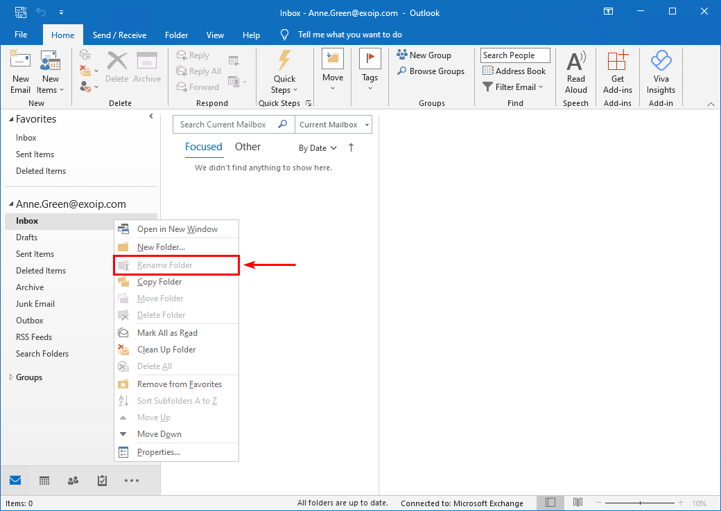Change default mailbox language right-click default folder