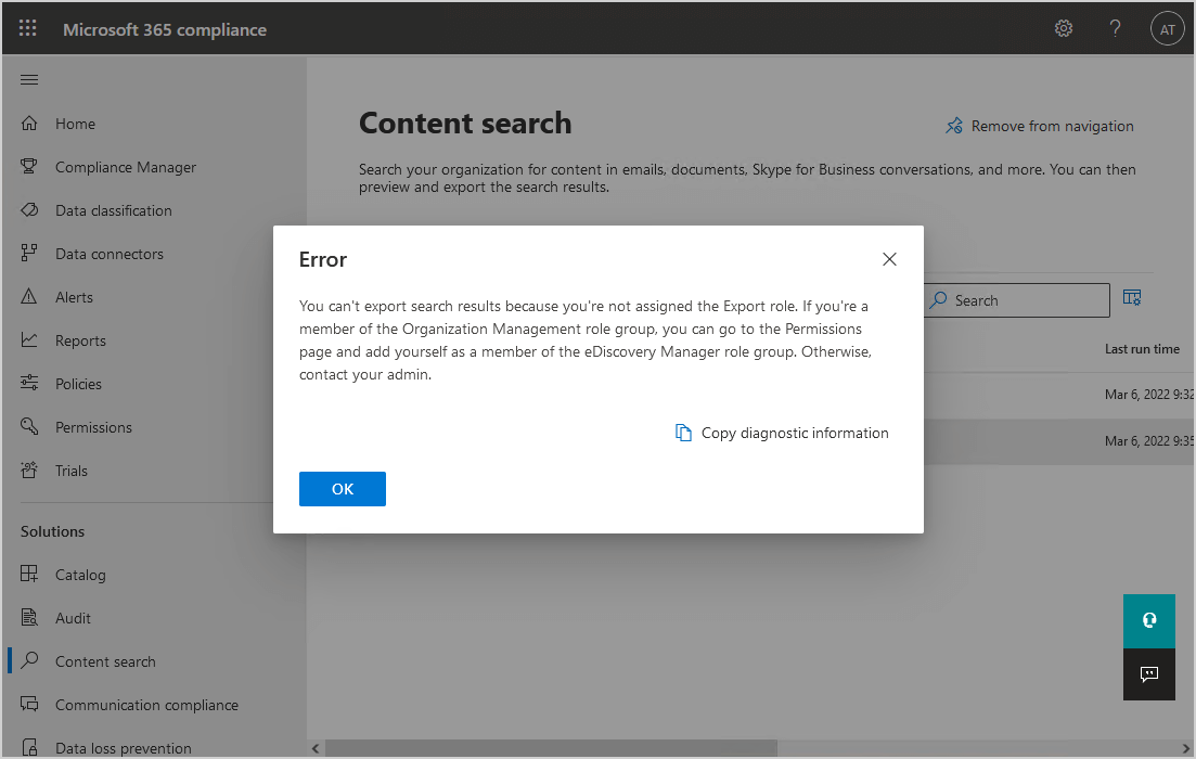 Fix Export results errors in Content Search error1