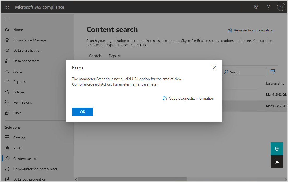 Fix Export results errors in Content Search error2
