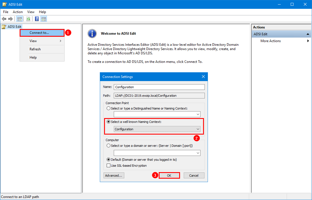 Add additional columns in Active Directory ADSI Edit connect to configuration