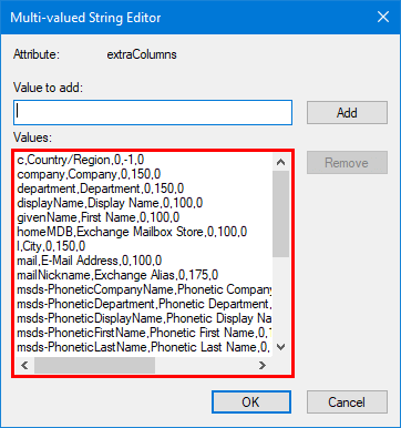 Add additional columns in Active Directory extraColumns default values