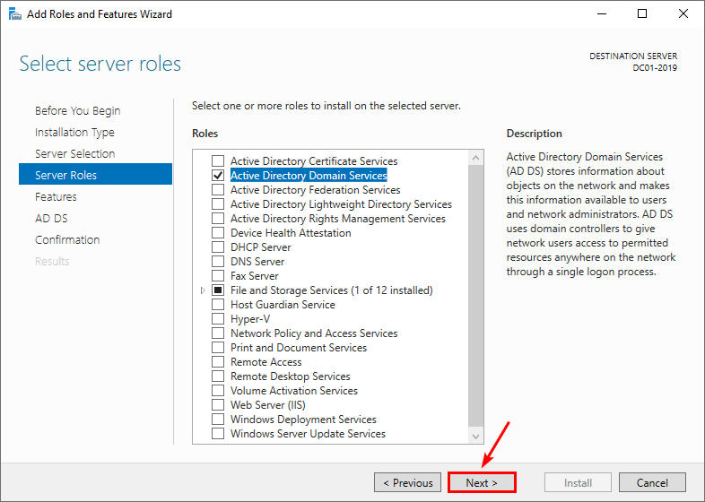Add roles and features select server roles