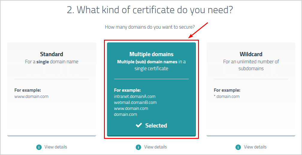 Create certificate in Exchange Server multiple domains
