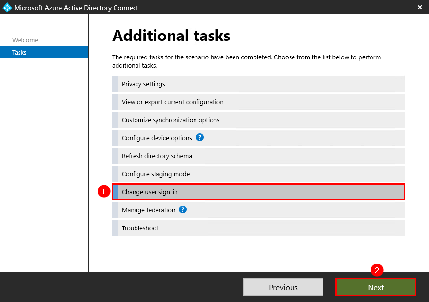 Azure AD Connect Change user sign-in
