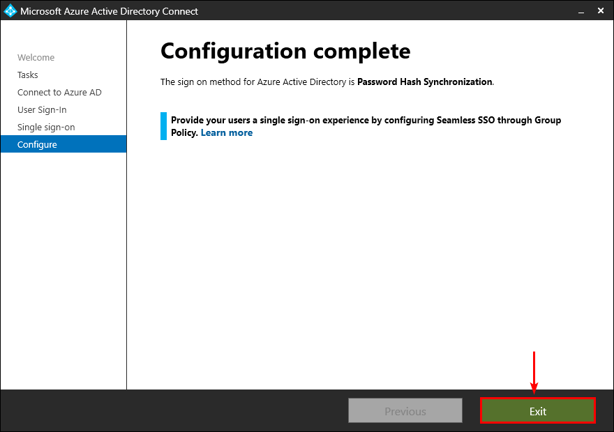 Azure Active Directory configuration complete