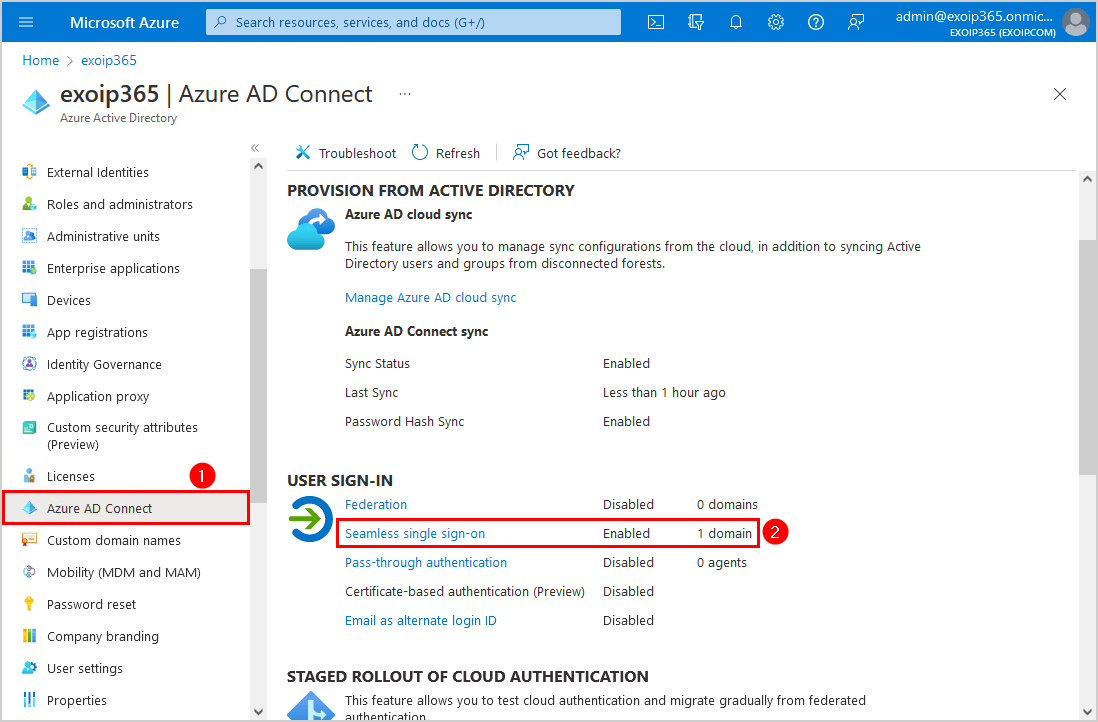 Azure AD Connect Seamless Single sign-on