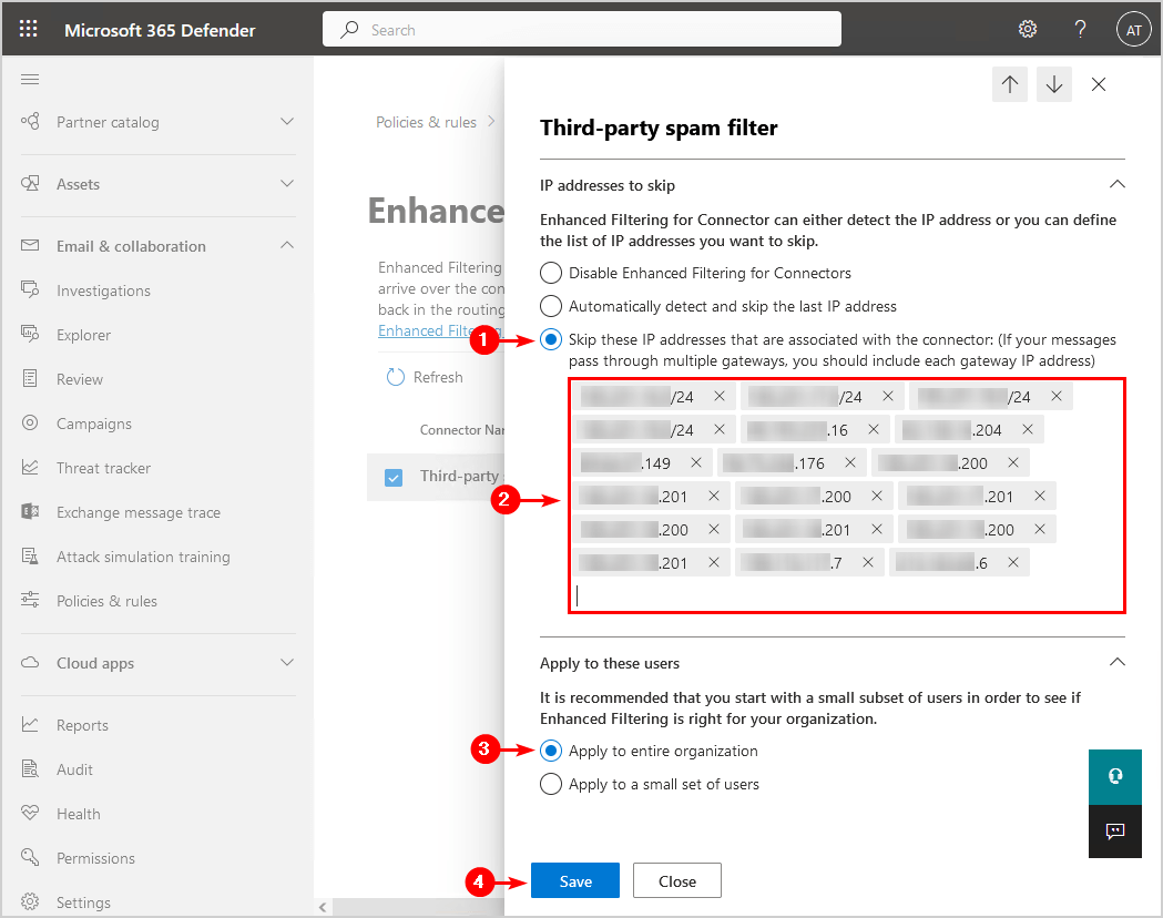 Enhanced filtering for connectors ip addresses to skip