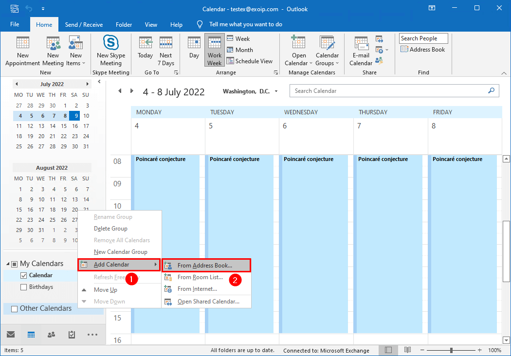 Add calendar to Exchange on-premises user
