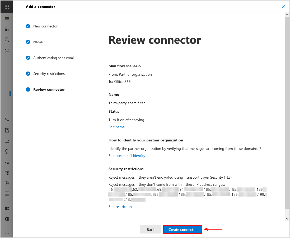 How to configure Microsoft 365 to only accept mail from third-party spam filter review connector