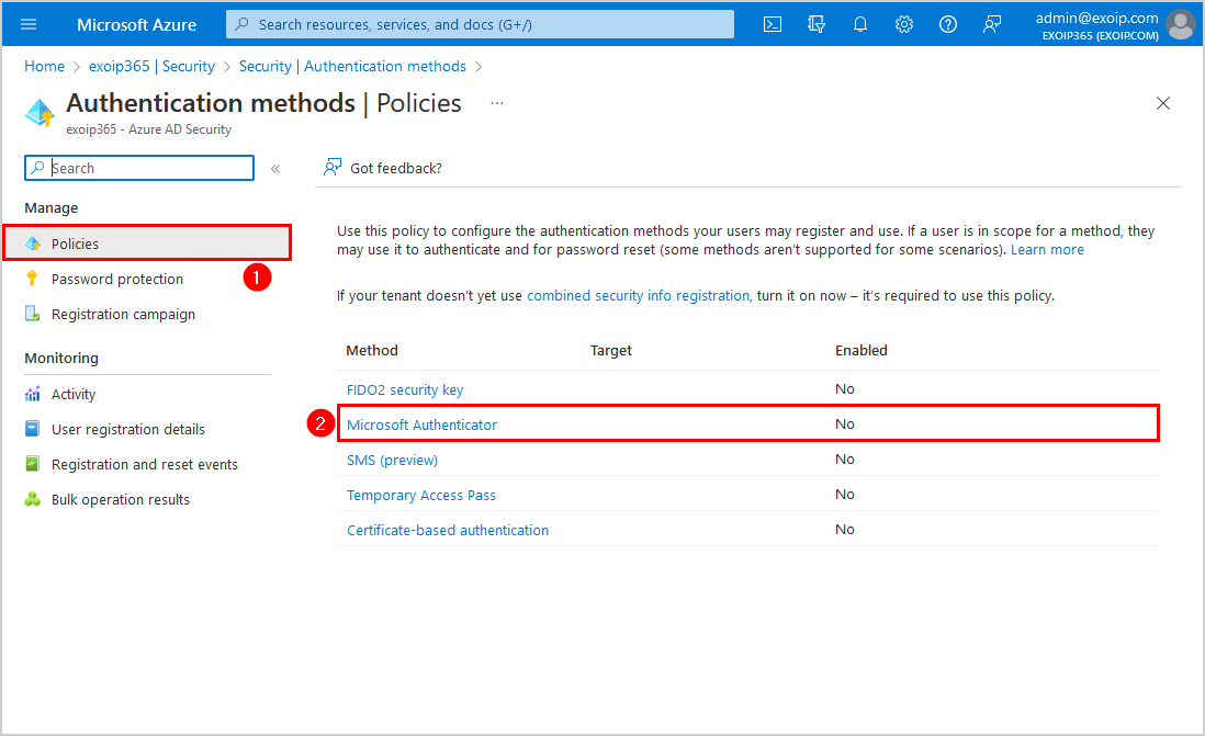 Azure MFA number matching Microsoft Authenticator policy
