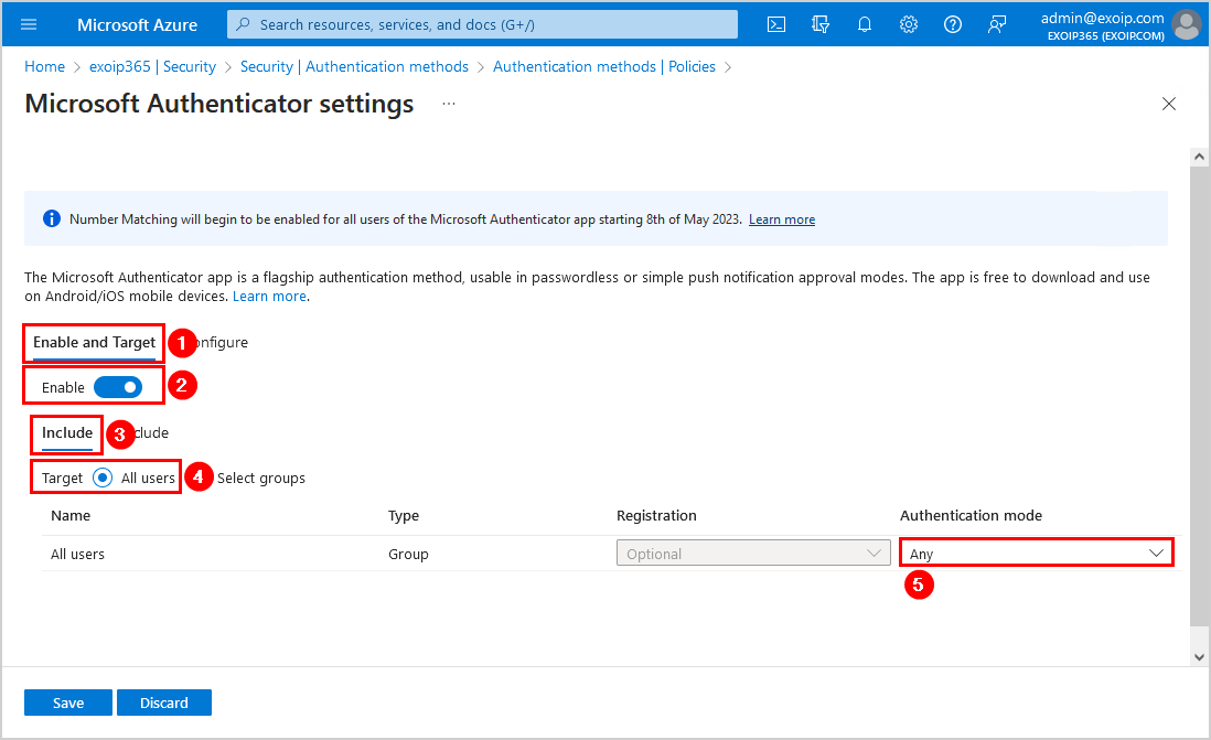 Enable all users in Microsoft Authenticator settings