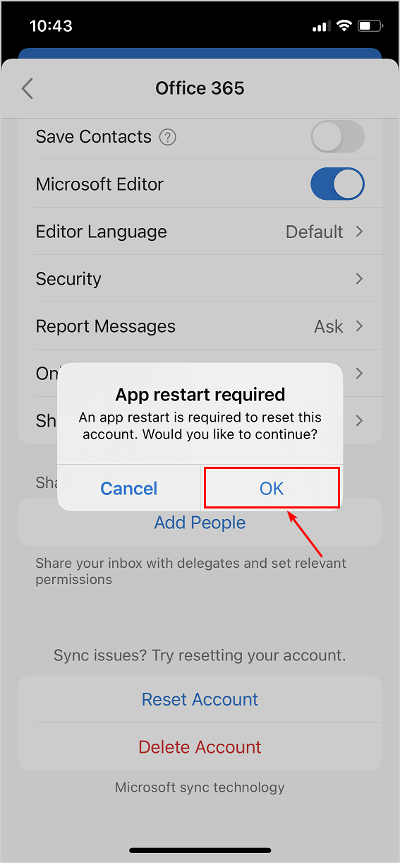 Send as Alias Outlook mobile app restart required