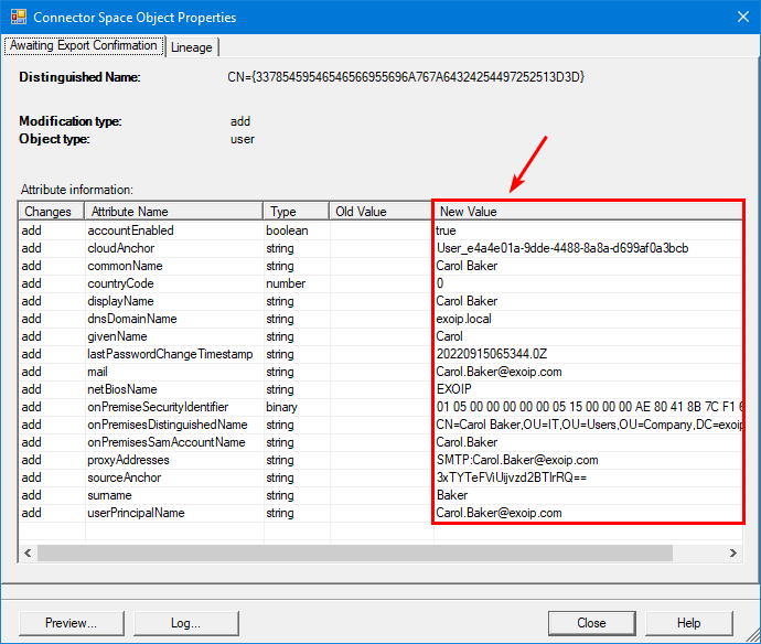 Sync Azure AD user to on-premises AD sync export