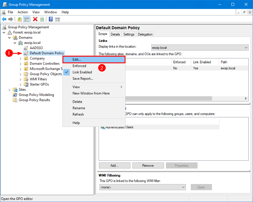 Configure OneDrive administrative template files edit Default Domain Policy