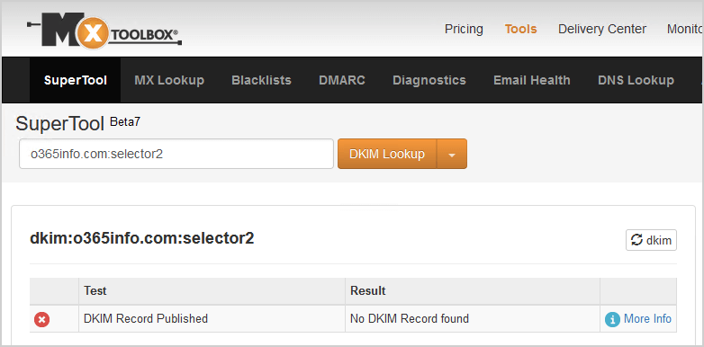 No DKIM record found for selector2 check selector2