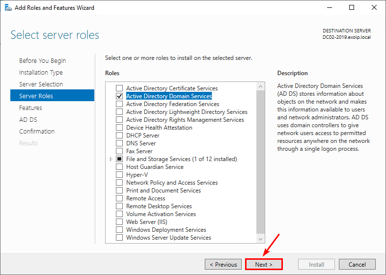 Add Domain Controller to existing domain select server roles