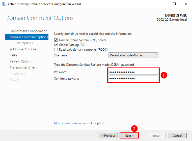 Add Domain Controller to existing domain DSRM password