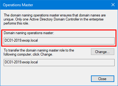 Check FSMO roles in Active Directory domain naming master