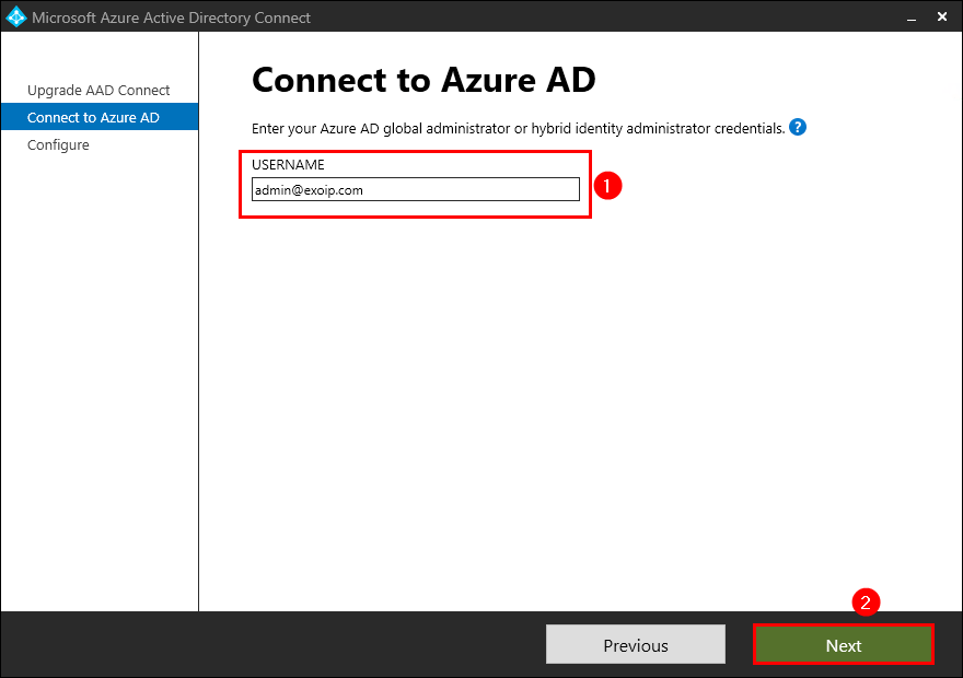 Azure AD Connect unable to validate credentials connect