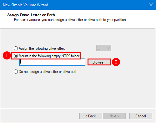 New simple volume wizard assign path