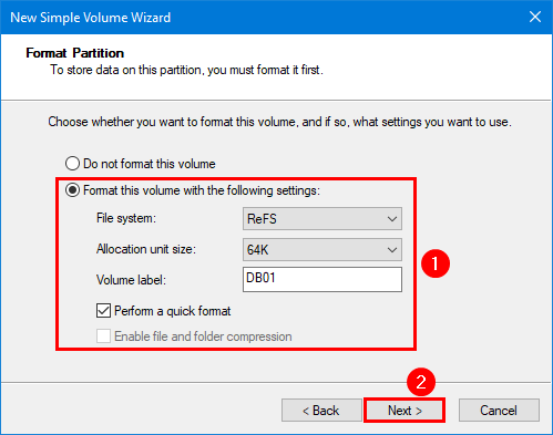 New simple volume wizard format partition