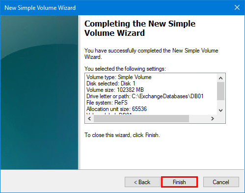 New simple volume wizard finish