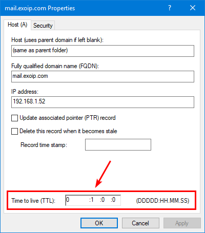 Change TTL for DNS record in Windows Server default TTL