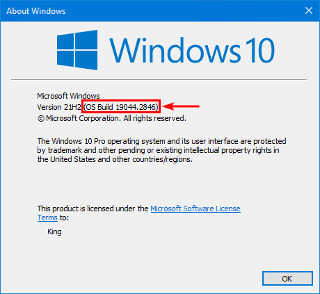 Windows 10 OS Build number